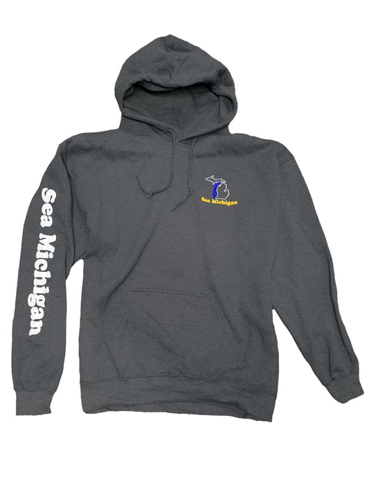 Hoodie - Dark Heather - Black/White Embroidered, White Arm