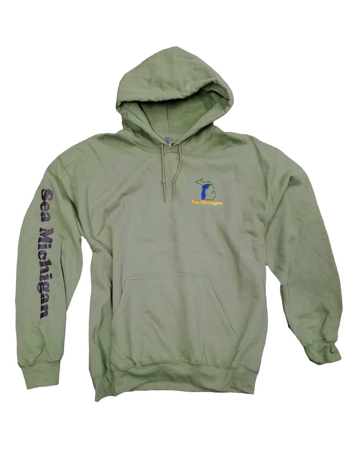 Hoodie - Military Green - Black/Blue Embroidered, Black Arm