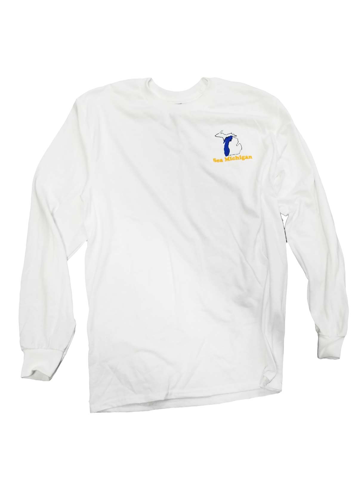 Long Sleeve Shirt - White - Black/Blue Embroidered