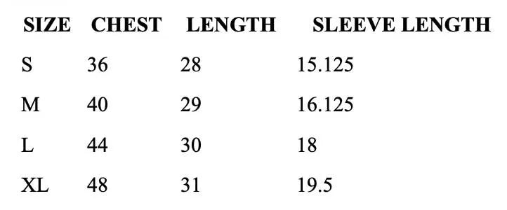 t shirt sizing chart